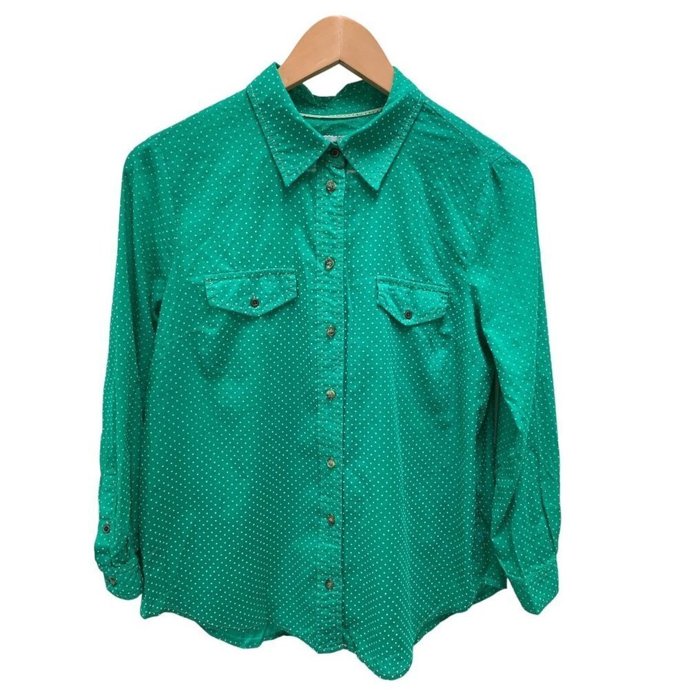 Maeve Anthropologie Women's Green Swiss Dot Cotton 3/4 Sleeve Button Up Shirt 8
